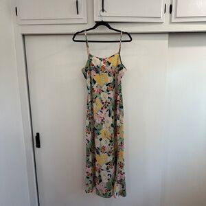 Floral Slip Midi Dress in Yellow & Green - M/L